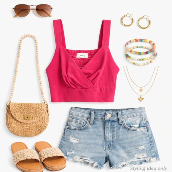 Sadie & Sage Anthropologie Pink Crop Top Cami Blouse Fuschia Small NWT - Picture 2 of 11